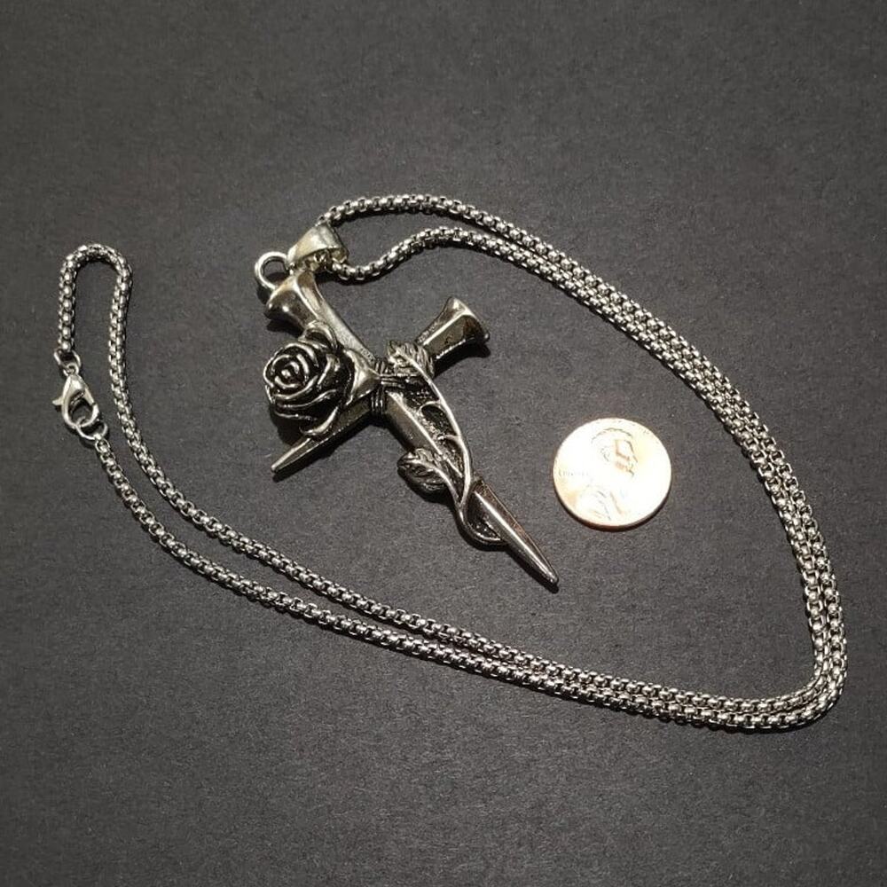 Crucifix Cross Necklace Rose Thorns Nails Catholic Christian Valentines Gift NEW